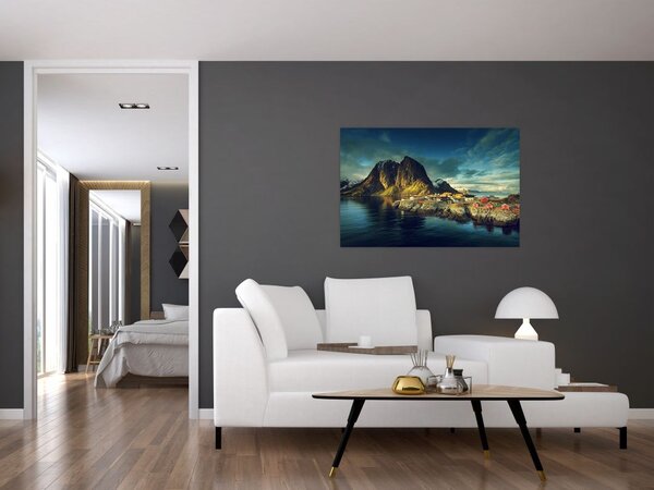 Tablou cu sat de pescari din Norvegia (90x60 cm)