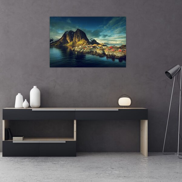 Tablou cu sat de pescari din Norvegia (90x60 cm)