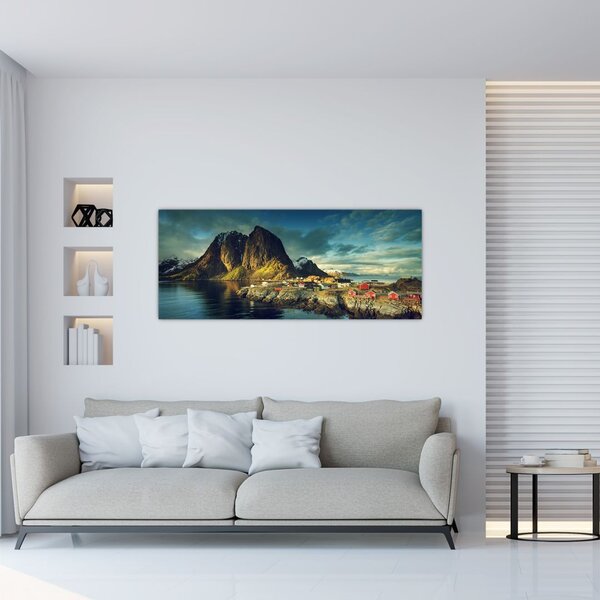Tablou cu sat de pescari din Norvegia (120x50 cm)