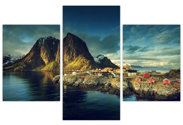 Tablou cu sat de pescari din Norvegia (90x60 cm)