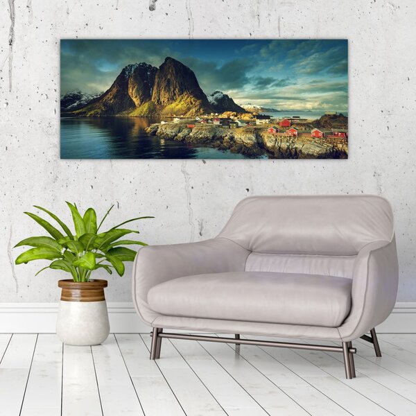 Tablou cu sat de pescari din Norvegia (120x50 cm)