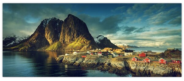 Tablou cu sat de pescari din Norvegia (120x50 cm)
