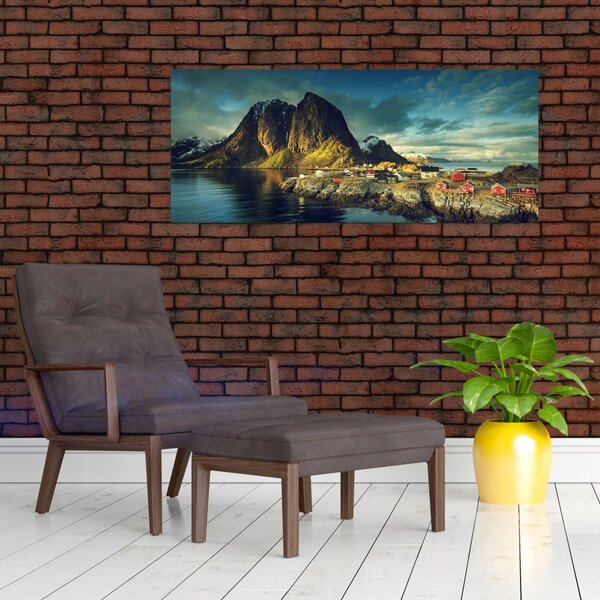Tablou cu sat de pescari din Norvegia (120x50 cm)