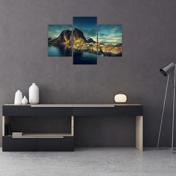 Tablou cu sat de pescari din Norvegia (90x60 cm)