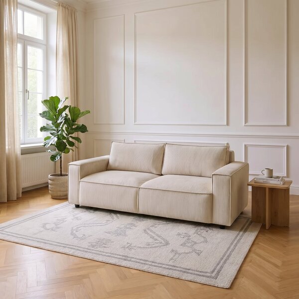 Canapea extensibila 3 locuri Capri cu lada de depozitare, Bej - Gri, 240x87x85 cm
