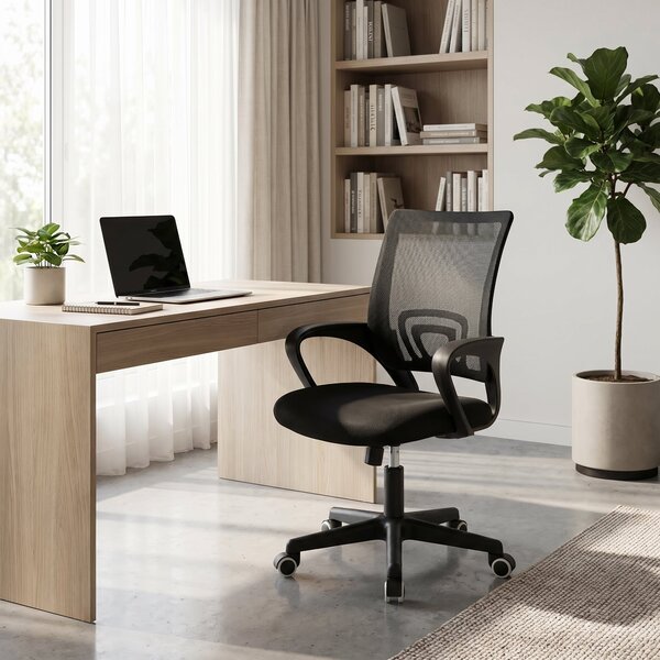 Scaun ergonomic de birou Berto II cu spatar din mesh, – roz/negru, 60x48x85-95 cm
