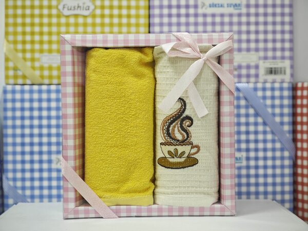 Set 2 prosoape bucatarie cu broderie -100% Bumbac 40x60 Cm