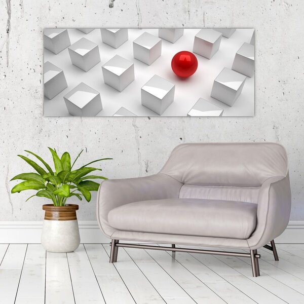 Tablou cu abstracție - cub cu bilă (120x50 cm)