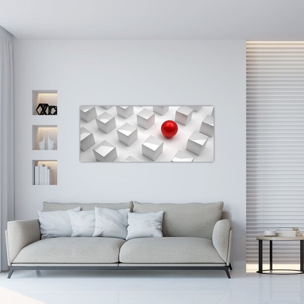 Tablou cu abstracție - cub cu bilă (120x50 cm)