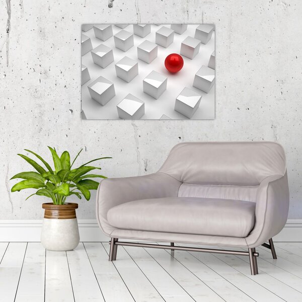 Tablou cu abstracție - cub cu bilă (70x50 cm)