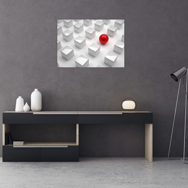 Tablou cu abstracție - cub cu bilă (70x50 cm)