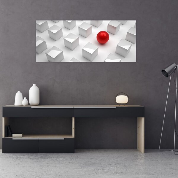 Tablou cu abstracție - cub cu bilă (120x50 cm)