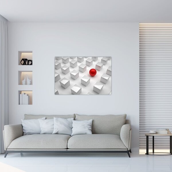 Tablou cu abstracție - cub cu bilă (90x60 cm)