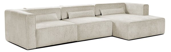 Colțar Extensibil 5 locuri ZANETTO, cu ladă de depozitare, 340x157x70 cm, Crem-Onyx / Dreapta
