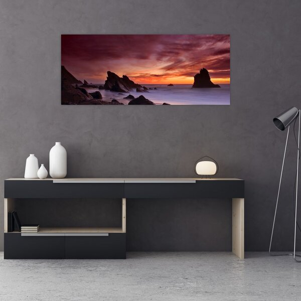 Tablou cu apus de soare pe mal (120x50 cm)