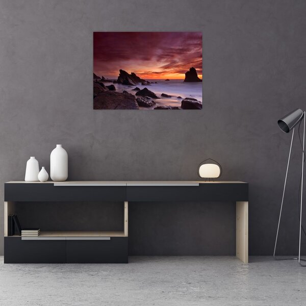 Tablou cu apus de soare pe mal (70x50 cm)