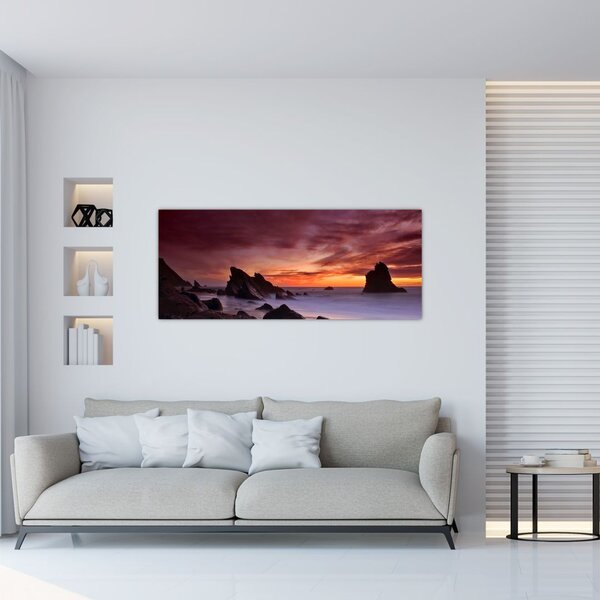 Tablou cu apus de soare pe mal (120x50 cm)
