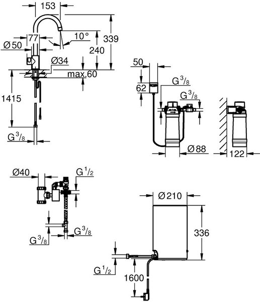 Grohe Red robinet de bucatarie cu boiler pe picior Brushed Hard Graphite 30085AL1