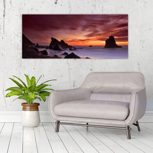 Tablou cu apus de soare pe mal (120x50 cm)
