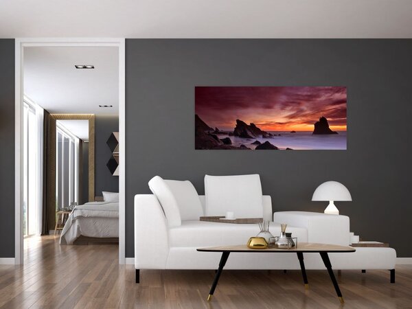 Tablou cu apus de soare pe mal (120x50 cm)