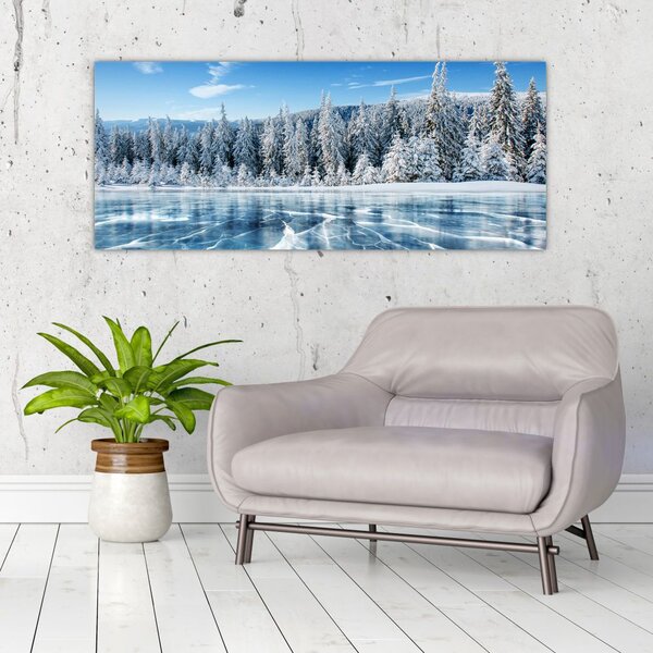 Tablou cu lacul înghețat și copacii înzăpeziți (120x50 cm)