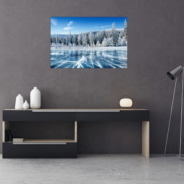 Tablou cu lacul înghețat și copacii înzăpeziți (90x60 cm)