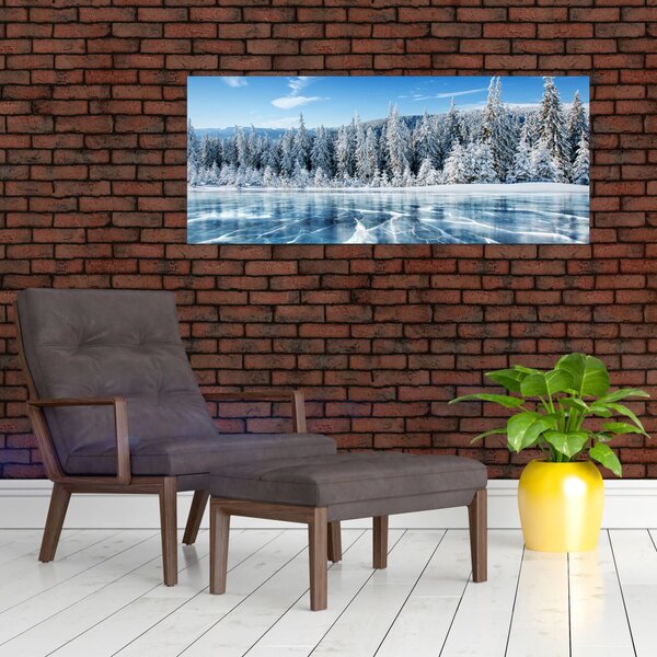Tablou cu lacul înghețat și copacii înzăpeziți (120x50 cm)