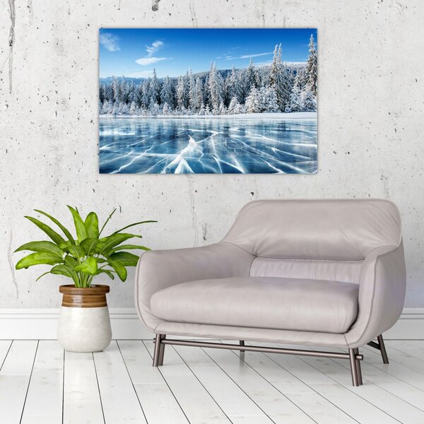 Tablou cu lacul înghețat și copacii înzăpeziți (90x60 cm)