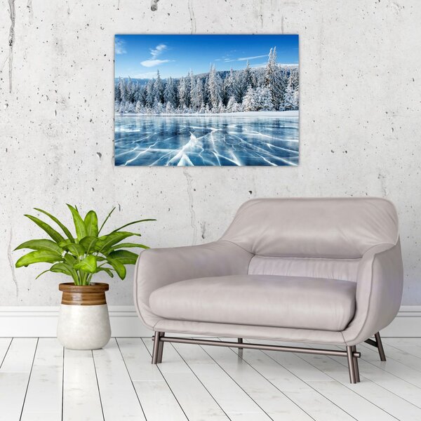 Tablou cu lacul înghețat și copacii înzăpeziți (70x50 cm)
