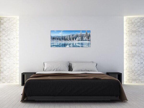 Tablou cu lacul înghețat și copacii înzăpeziți (120x50 cm)