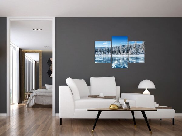 Tablou cu lacul înghețat și copacii înzăpeziți (90x60 cm)