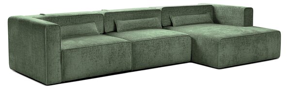 Colțar Extensibil 5 locuri ZANETTO, cu ladă de depozitare, 340x157x70 cm, Verde-Onyx / Dreapta