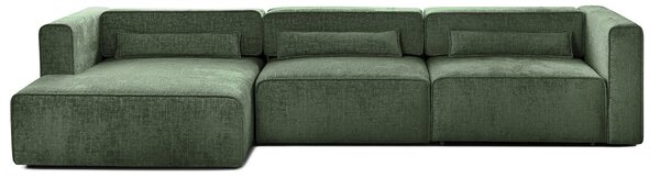 Colțar Extensibil 5 locuri ZANETTO, cu ladă de depozitare, 340x157x70 cm, Verde-Onyx / Stanga