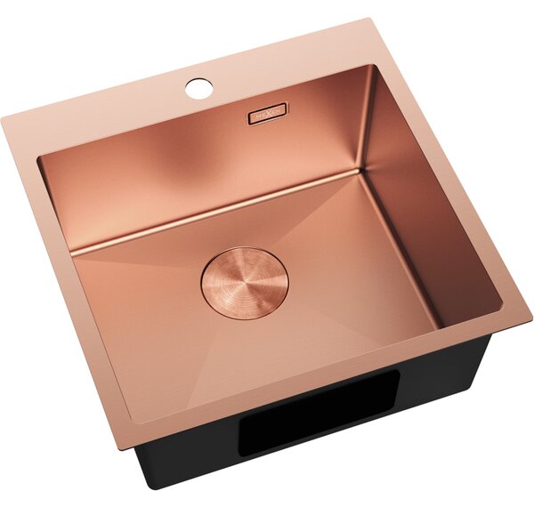 Chiuvetă Mexen Solix, din oțel inoxidabil cu 1 compartiment, 500 x 500 mm, cupru periat, 6407501000-65