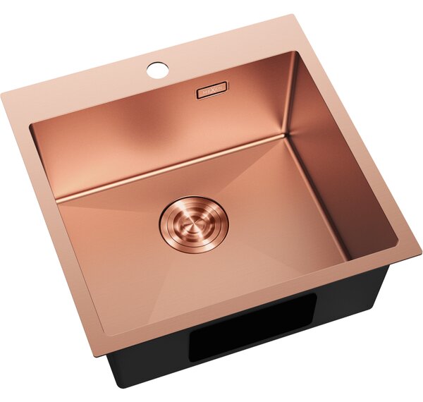 Chiuvetă Mexen Solix, din oțel inoxidabil cu 1 compartiment, 500 x 500 mm, cupru periat, 6407501000-65