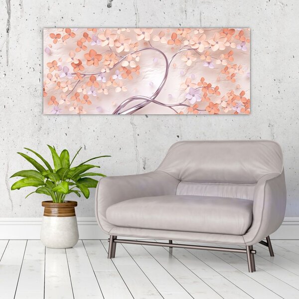 Tablou florilor de pom din coral - abstract (120x50 cm)