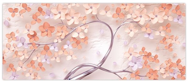 Tablou florilor de pom din coral - abstract (120x50 cm)