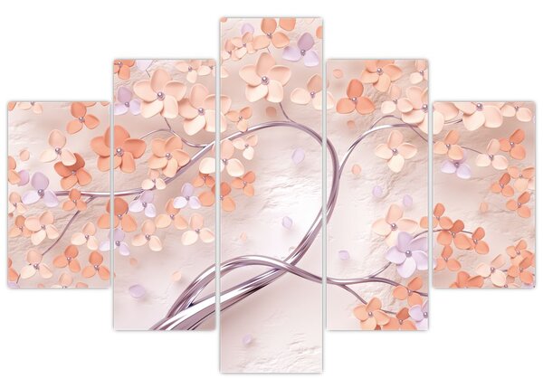 Tablou florilor de pom din coral - abstract (150x105 cm)