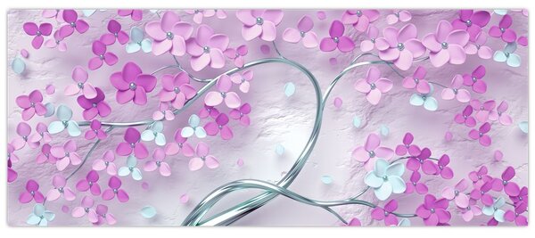 Tablouri cu flori pe trunchi argintiu - abstract (120x50 cm)