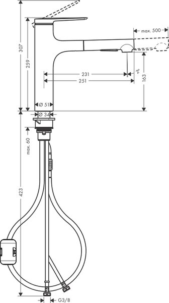 Hansgrohe Zesis M33 baterie bucătărie pe picior crom 74801000