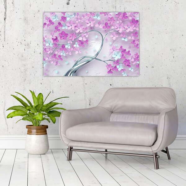 Tablouri cu flori pe trunchi argintiu - abstract (90x60 cm)