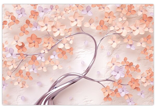 Tablou florilor de pom din coral - abstract (90x60 cm)