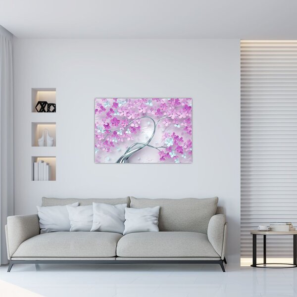 Tablouri cu flori pe trunchi argintiu - abstract (90x60 cm)