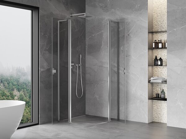 Mexen Mist L, cabină de duș rotundă cu uși cu 2 aripi, 80 x 80 cm, sticlă transparentă de 8 mm, profil cromat, 8A32L-080-080-01-00
