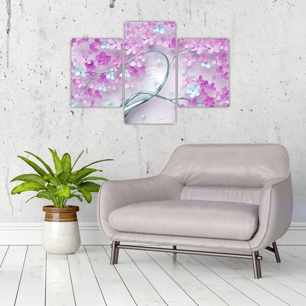 Tablouri cu flori pe trunchi argintiu - abstract (90x60 cm)