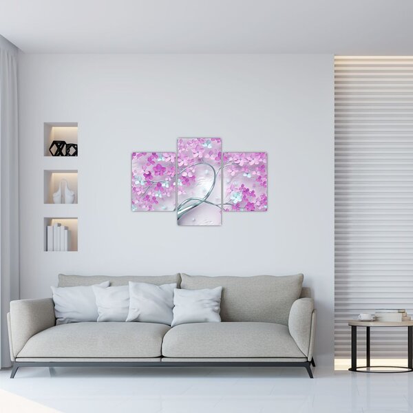 Tablouri cu flori pe trunchi argintiu - abstract (90x60 cm)
