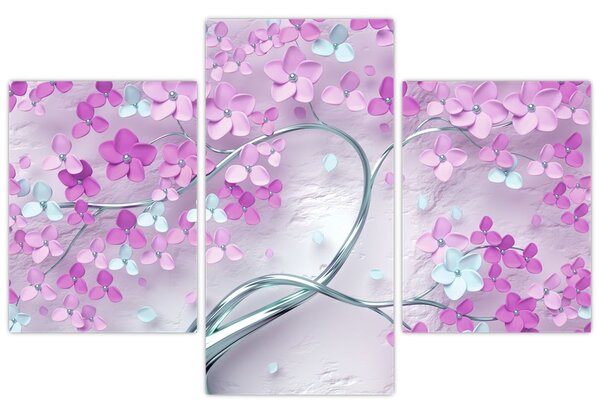 Tablouri cu flori pe trunchi argintiu - abstract (90x60 cm)