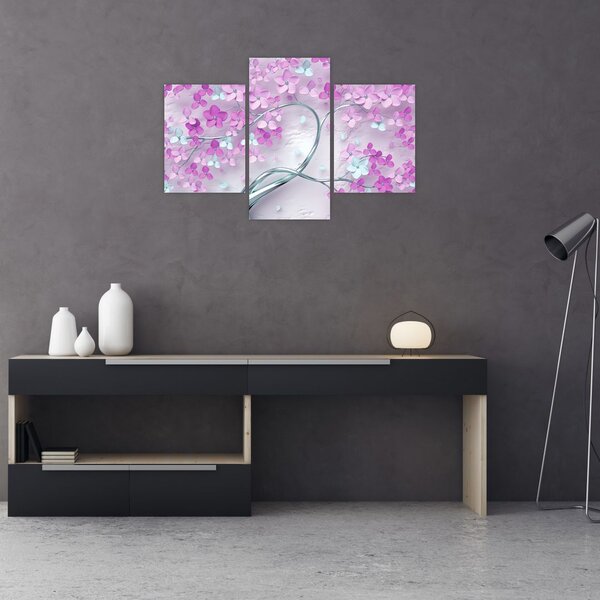 Tablouri cu flori pe trunchi argintiu - abstract (90x60 cm)