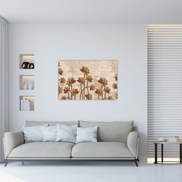 Tablou cu abstracția florilor - maro (90x60 cm)