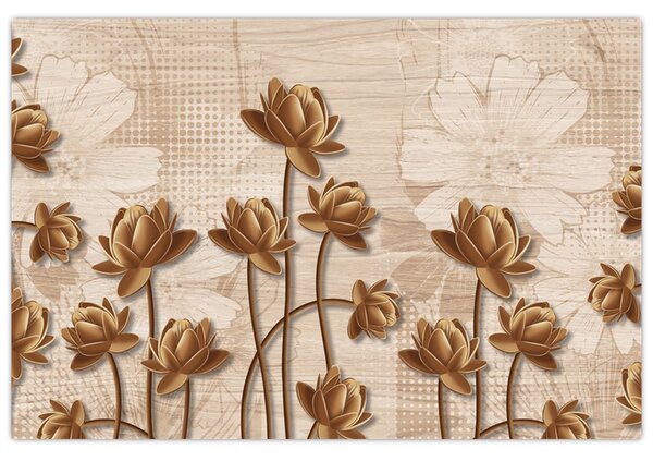 Tablou cu abstracția florilor - maro (90x60 cm)